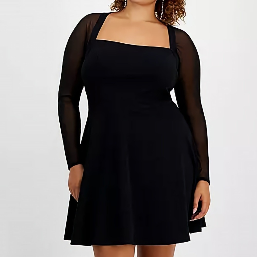 City Studios Trendy Square Neck Back Cutout Black Dress Womens Plus Size 22W NWT